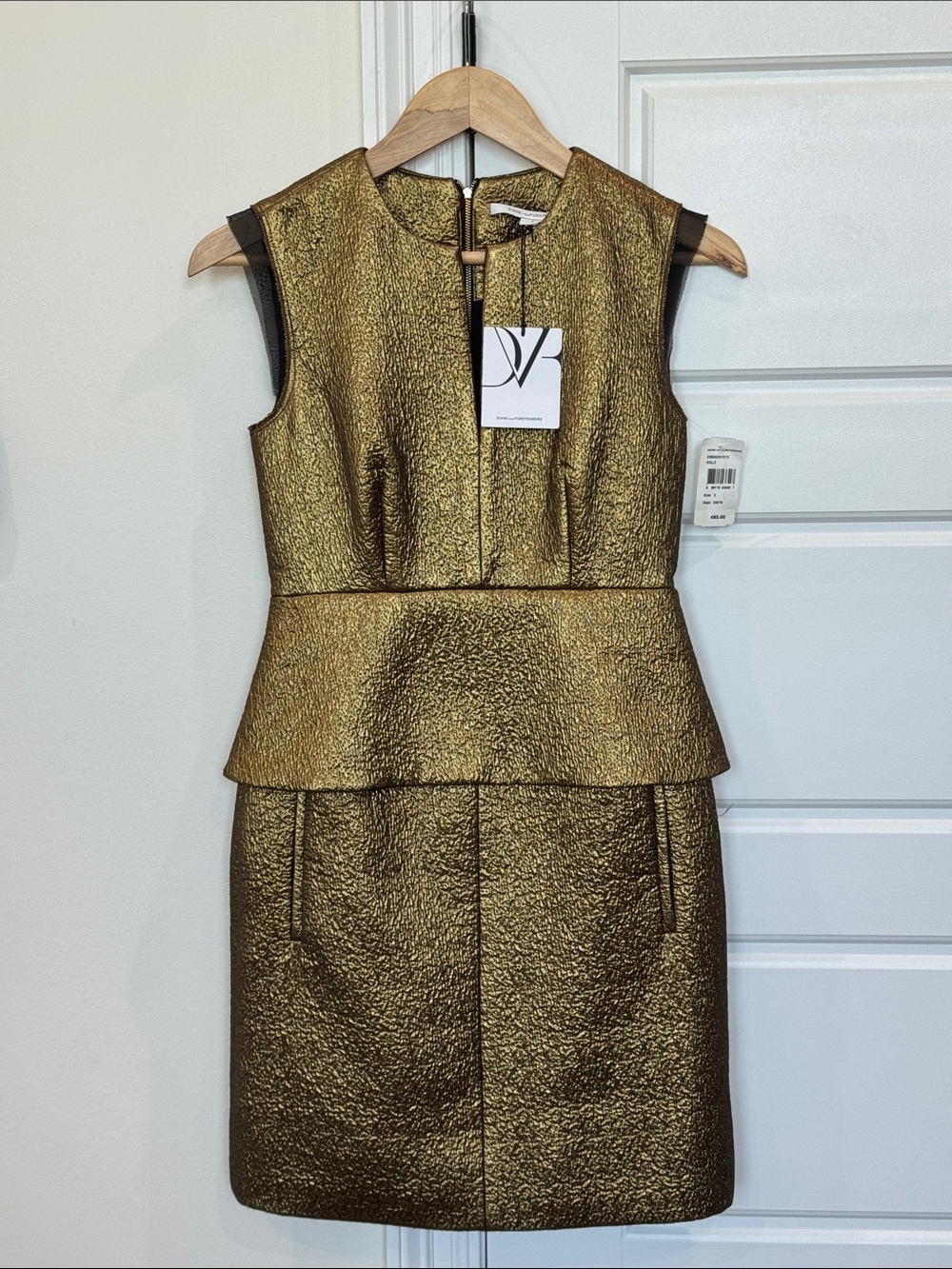 NEW Diane Von Furstenberg Delian Jacquard Black/Gold Dress 100% Silk Lining sz 2